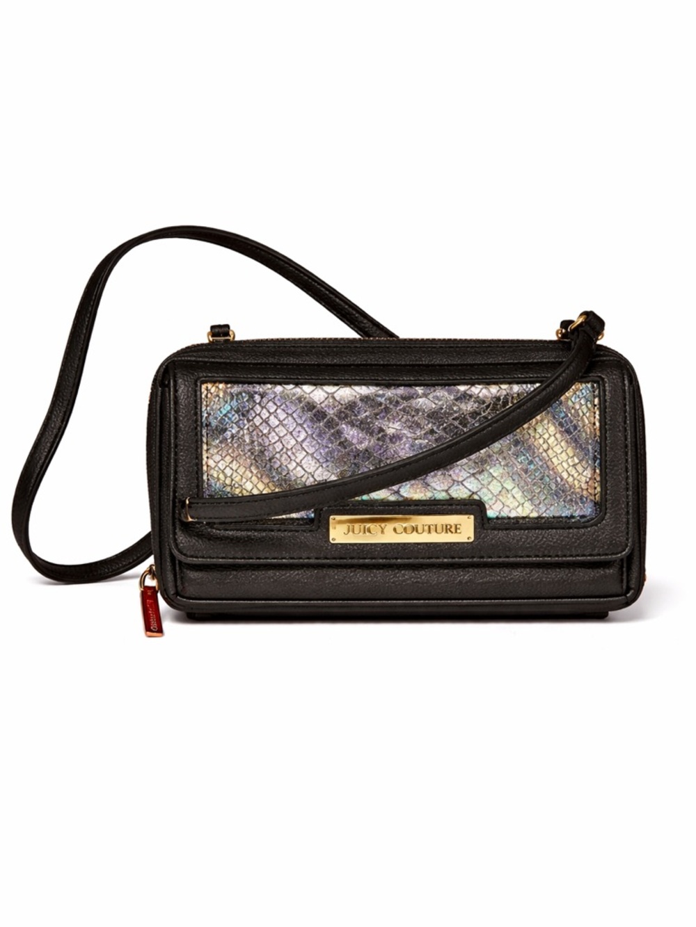 Juicy Couture Black Crossbody Bag with Iridescent Metallic Snake Skin Pattern